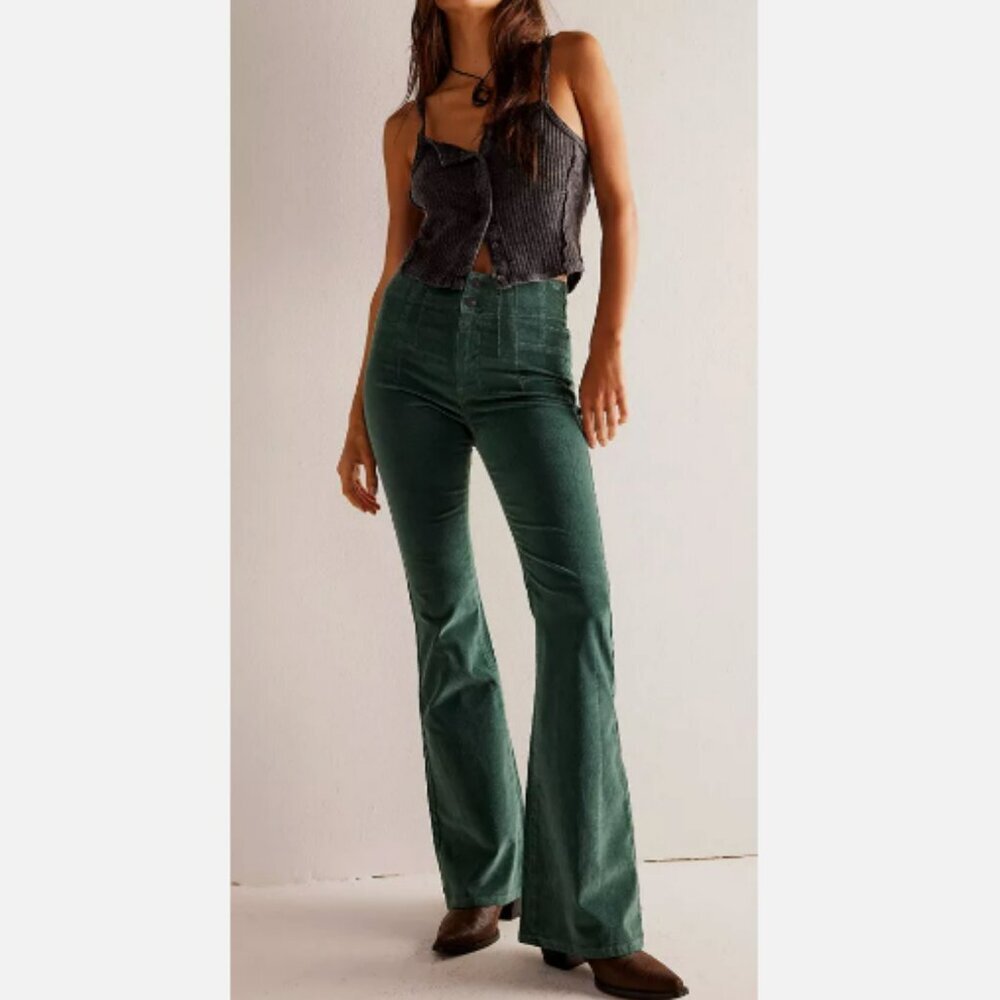 We The Free High-Rise Wide Leg Green Corduroy Pants worn once